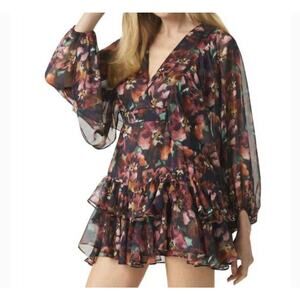 MISA Los Angeles Jolene Dress Mini Libra Fluer Chiffon Ruffle Floral Small NWT